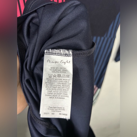 Phase Eight Size 8 Abstract Patterned Wrap Over Effect Dress Navy Blue - Picture 8 of 11